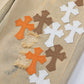 CHROME HEARTS ORANGE BROWN CROSS PATCH JEANS BEIGE