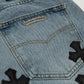 CHROME HEARTS BLACK CROSS PATCH JORTS WASHED DENIM
