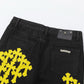CHROME HEARTS YELLOW CROSS PATCH JEANS BLACK