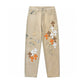 CHROME HEARTS ORANGE BROWN CROSS PATCH JEANS BEIGE