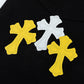 CHROME HEARTS WHITE YELLOW CROSS PATCH JEANS BLACK