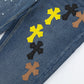 CHROME HEARTS PAINT DRIP CROSS PATCH JEANS DENIM